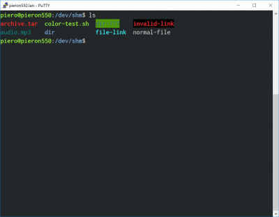 ls with different kind of entries on PuTTY