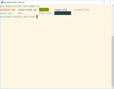 ls using the Solarized Light theme: the image shows that it is difficult to tells directories from files